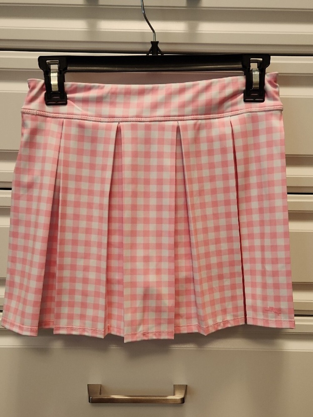 Pink & White Gingham Pleated Tennis Pickleball Skirt - Picture 4 of 6